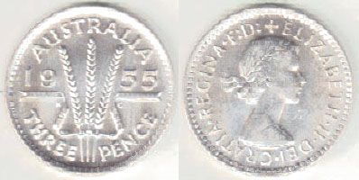 1955 Australia silver Threepence (Unc) A003121